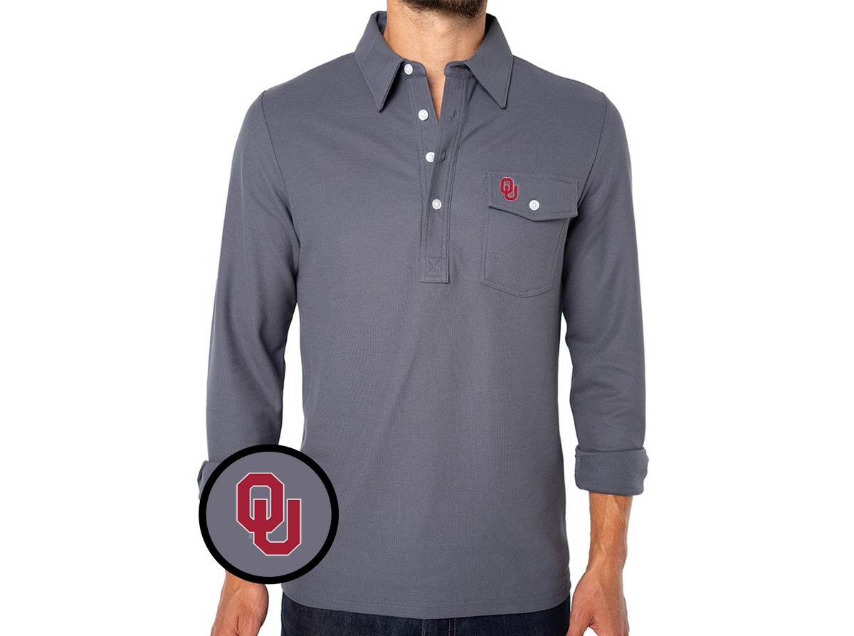Oklahoma - Coach's Long Sleeve Players Shirt - OU Interlock - Blue Steel