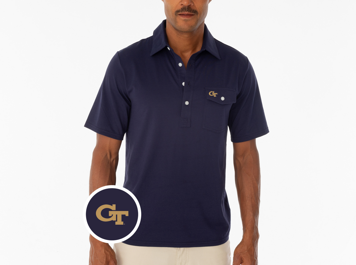Criquet Georgia Tech in Coaches Players Shirt, GT No Outline, Navy, view 2