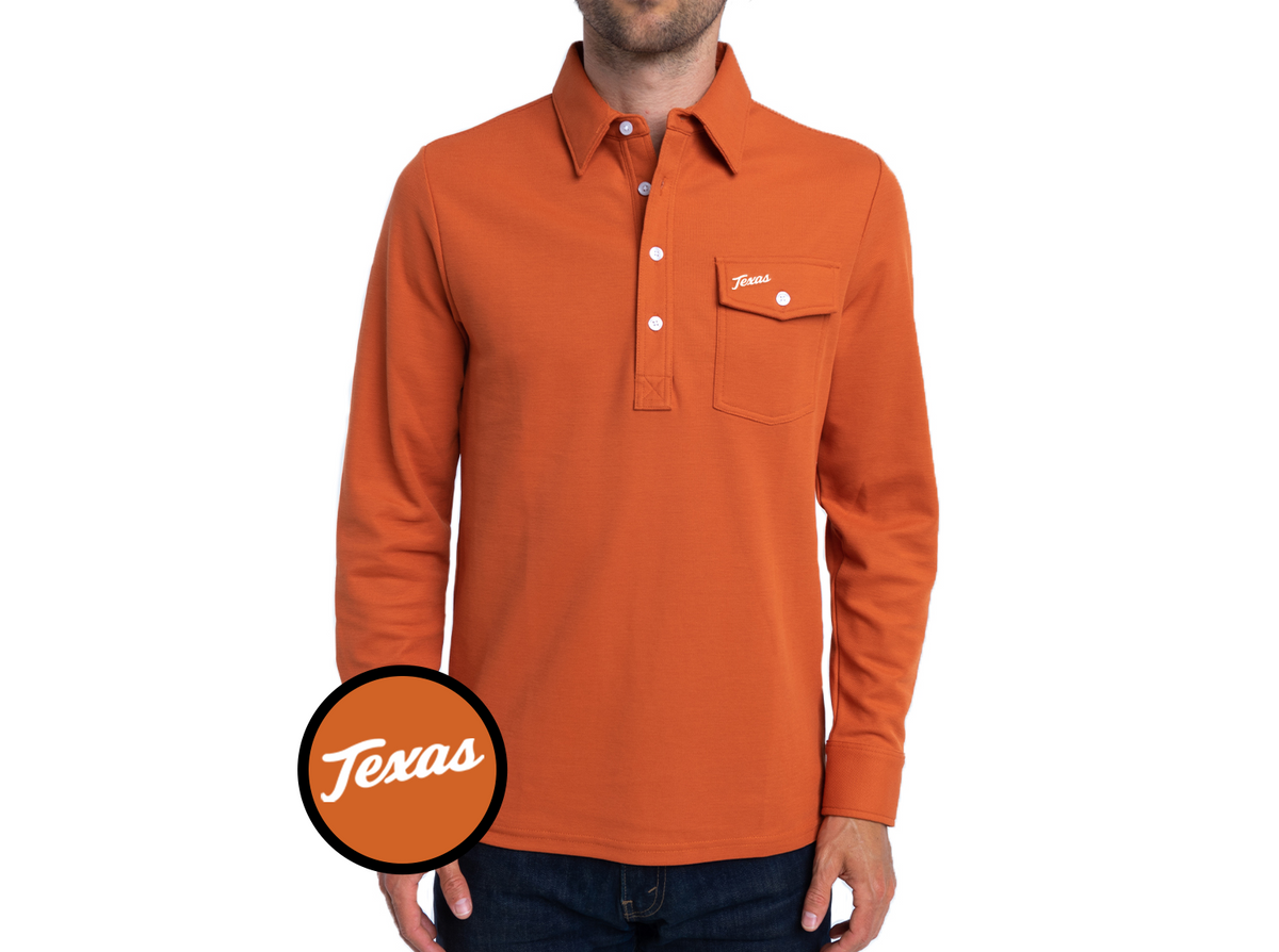 Texas - Coach's Long Sleeve Players Shirt - Texas Script (Pocket Flap) - Burnt Orange