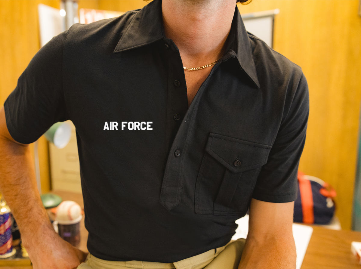 Air Force - Retro Coach's Players Shirt - Air Force Text - Black