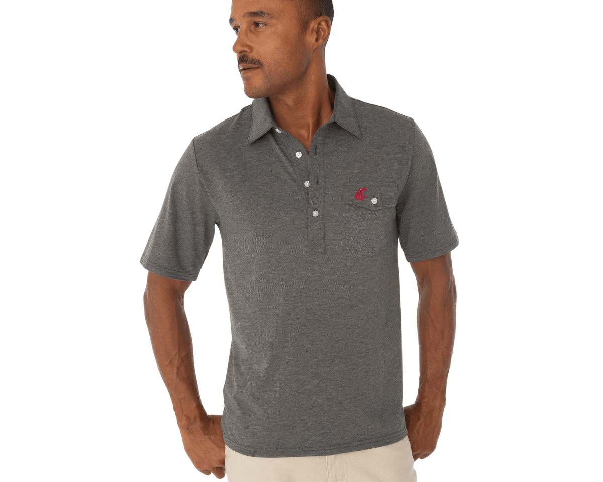 Criquet Washington State in Coach's Performance Players Shirt, Cougar, Heather Grey, view 3