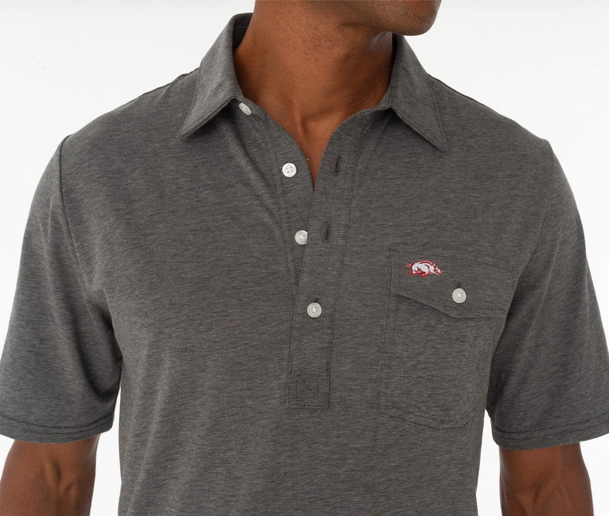 Criquet Arkansas in Coach's Performance Players Shirt, Hog, Heather Gray, view 2