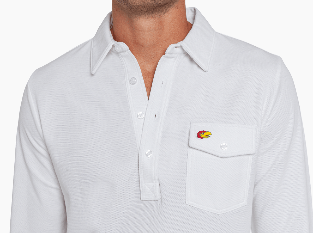 Criquet Kansas Long Sleeve Players Shirt in Jayhead, White, view 2