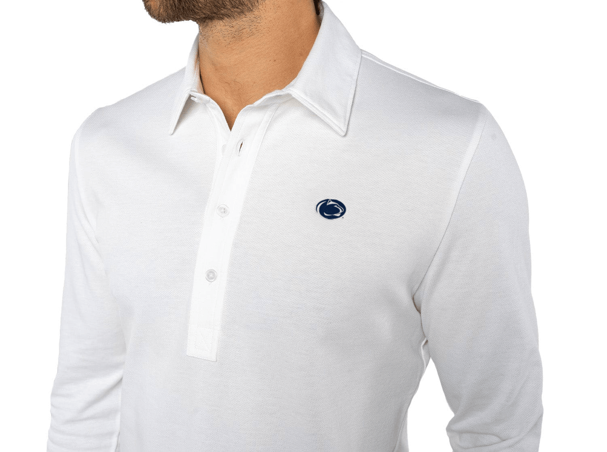 Criquet Penn State Jacquard Long Sleeve Range Polo in Lion Icon, White, view 2