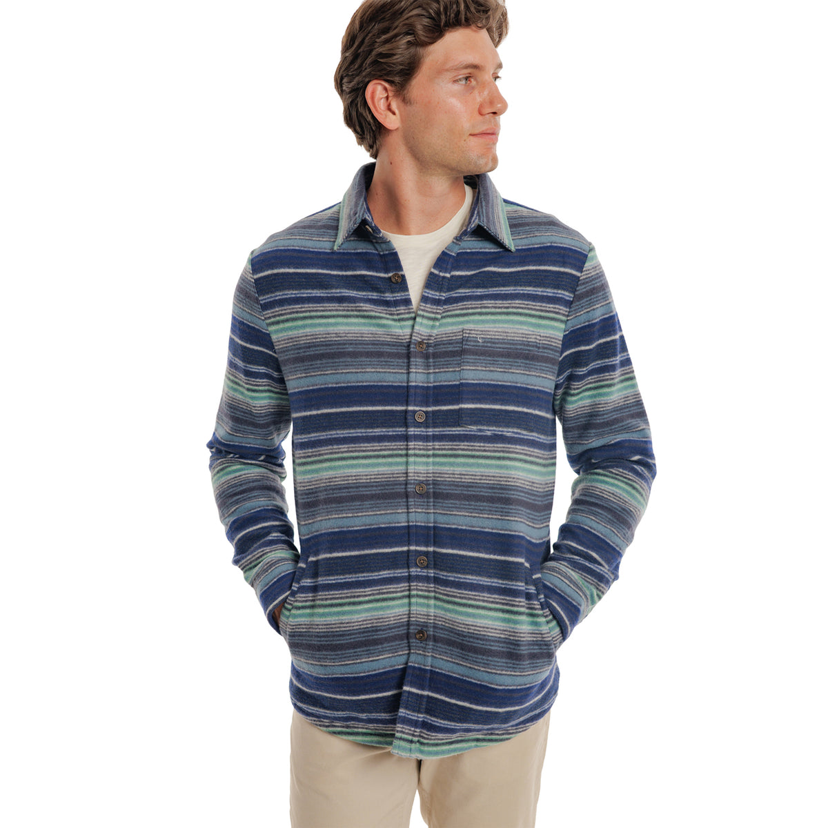 Chill-Knit Fleece Shacket - Horizon Stripe Blue