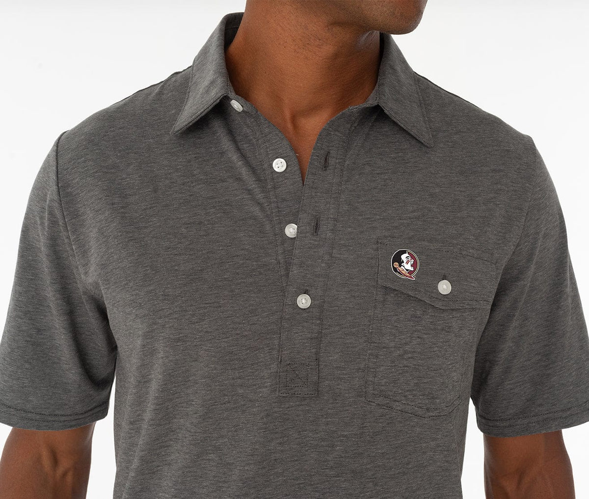 Criquet Florida State in Coach's Performance Players Shirt, Seminole, Heather Gray, view 2