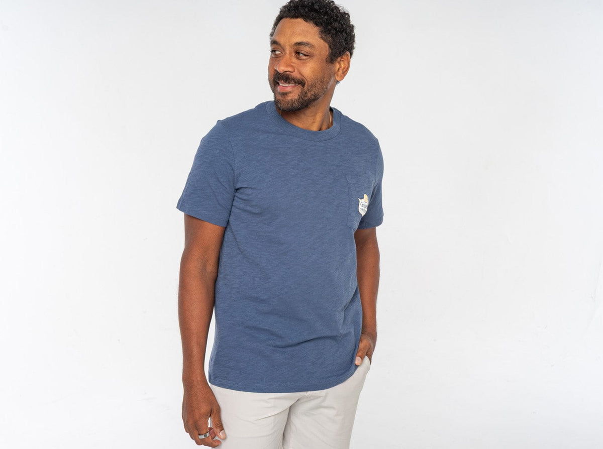 Criquet Slub Graphic T-Shirt in Lions Badge, Vintage Indigo, view 3