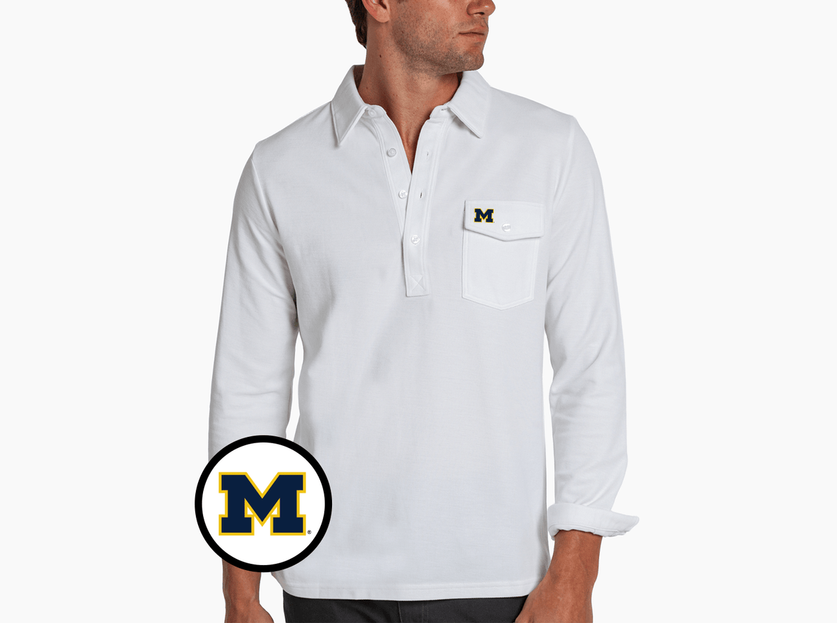 Criquet Michigan Long Sleeve Players Shirt in M Logo, White, view 1