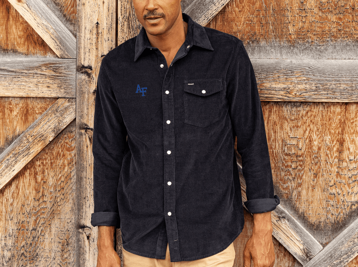 Criquet Air Force Corduroy Pearl Snap in Interlock, Midnight Oil, view 1