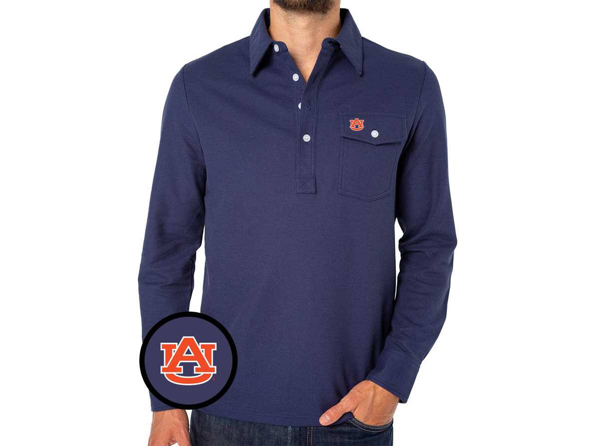 Auburn - Coach's Long Sleeve Players Shirt - AU Interlock - Peacoat
