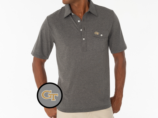 Criquet Georgia Tech in Coaches Players Shirt, GT Outline, Heather Grey, view 1