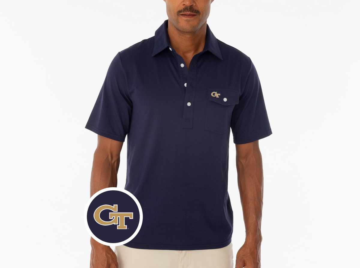 Criquet Georgia Tech in Coaches Players Shirt, GT Outline, Navy, view 1