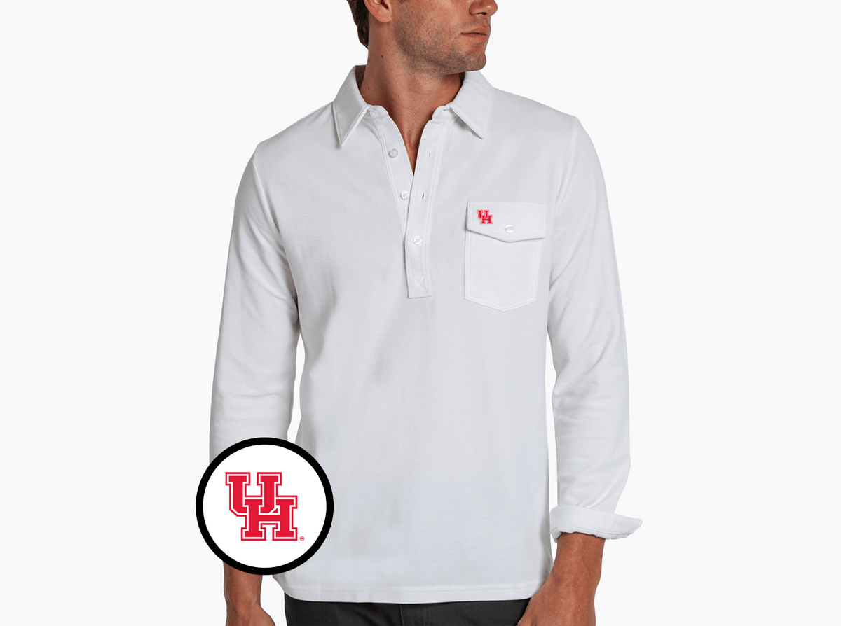 Criquet Houston Long Sleeve Players Shirt in Interlock, White, view 1