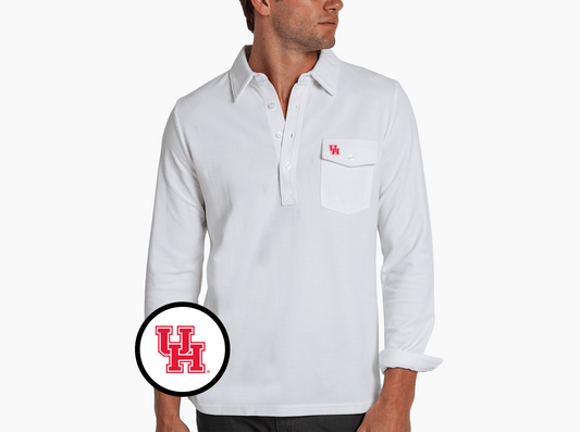 Criquet Houston Long Sleeve Players Shirt in Interlock, White, view 1