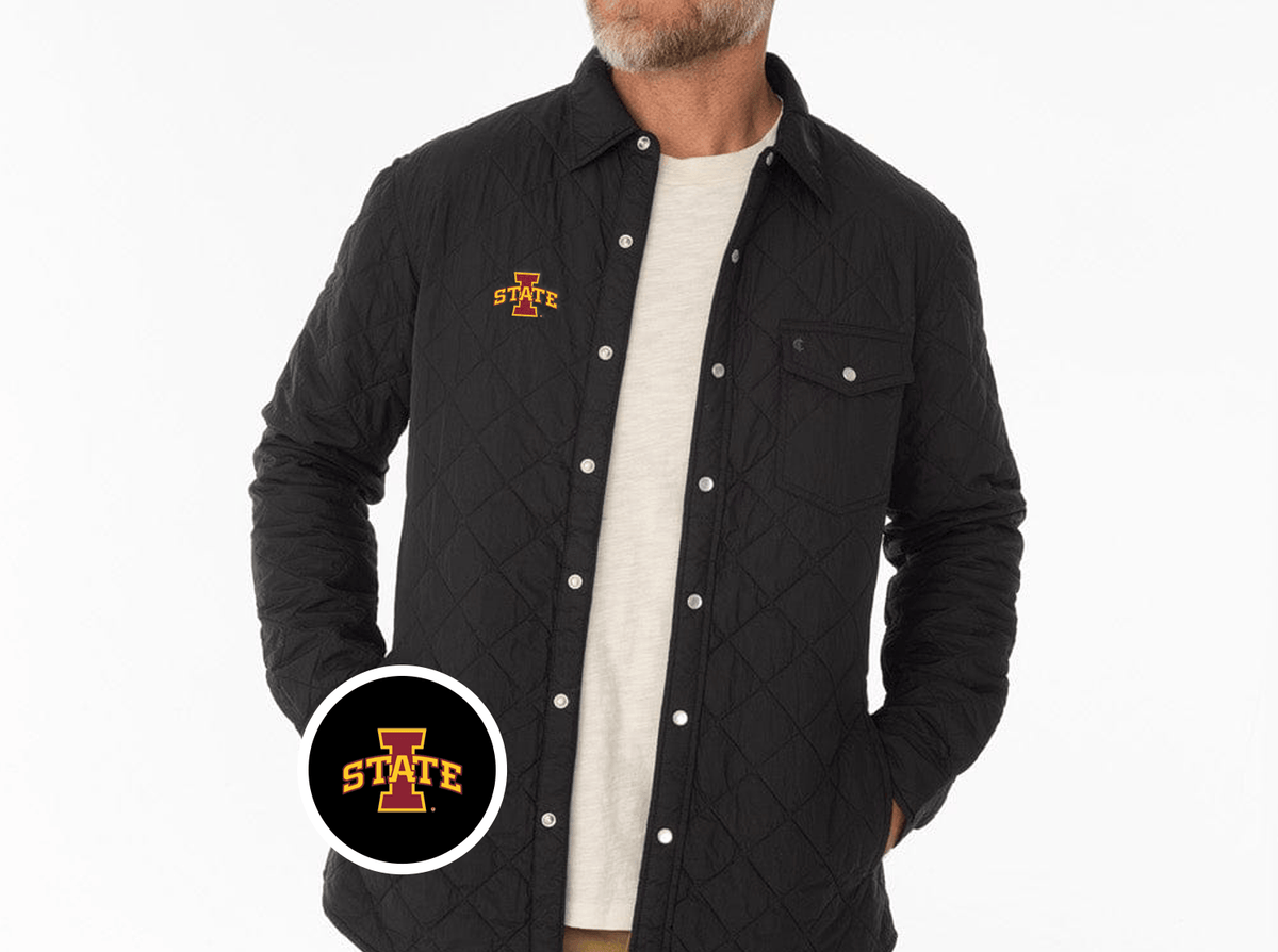 Criquet Iowa State Quilted Shacket in I State, Black, view 1