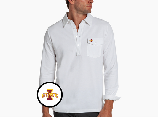 Criquet Iowa State Long Sleeve Players Shirt in I State, White, view 1