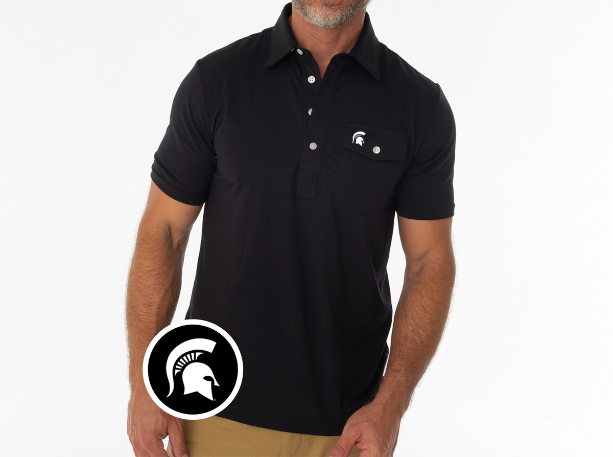 Criquet Michigan State in Coaches Players Shirt, Spartan Helmet, Black, view 1
