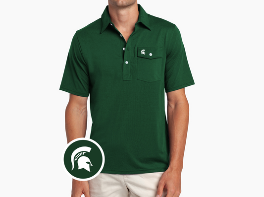 Criquet Michigan State in Coaches Players Shirt, Spartan Helmet, Dark Green, view 1