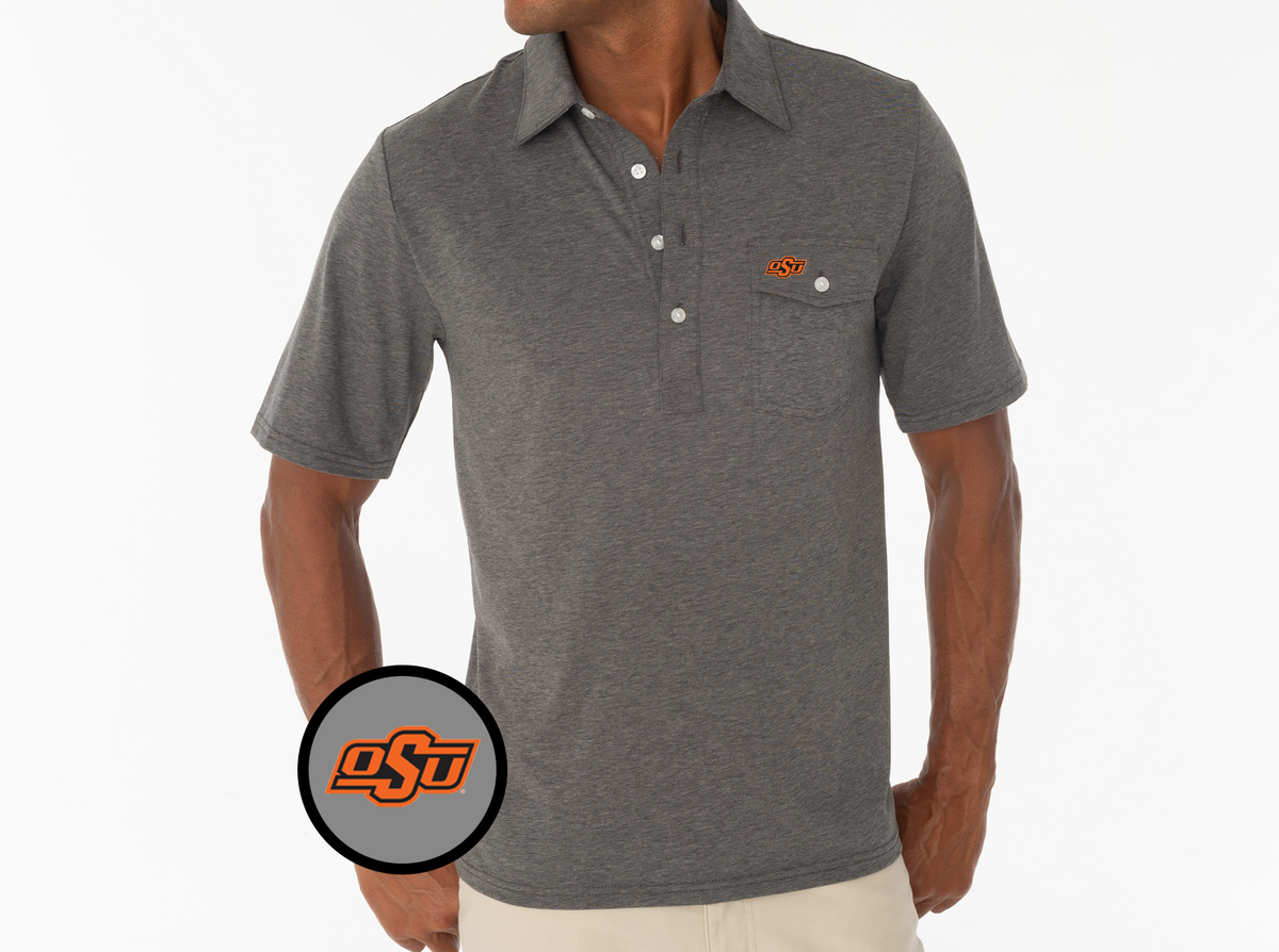 Criquet Oklahoma State in Coaches Players Shirt, OSU, Heather Grey, view 1