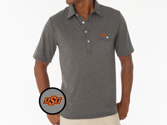 Criquet Oklahoma State in Coaches Players Shirt, OSU, Heather Grey, view 1