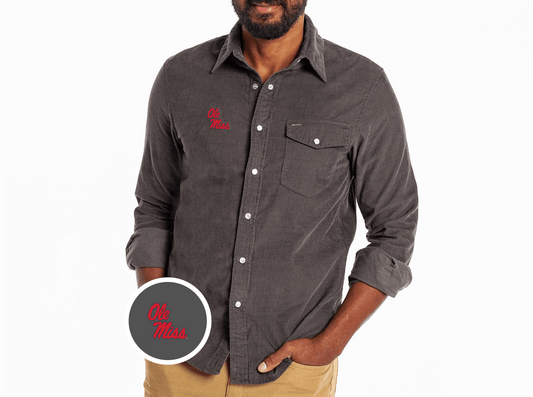 Criquet Ole Miss Corduroy Pearl Snap in Ole Miss Stack, Charcoal, view 1
