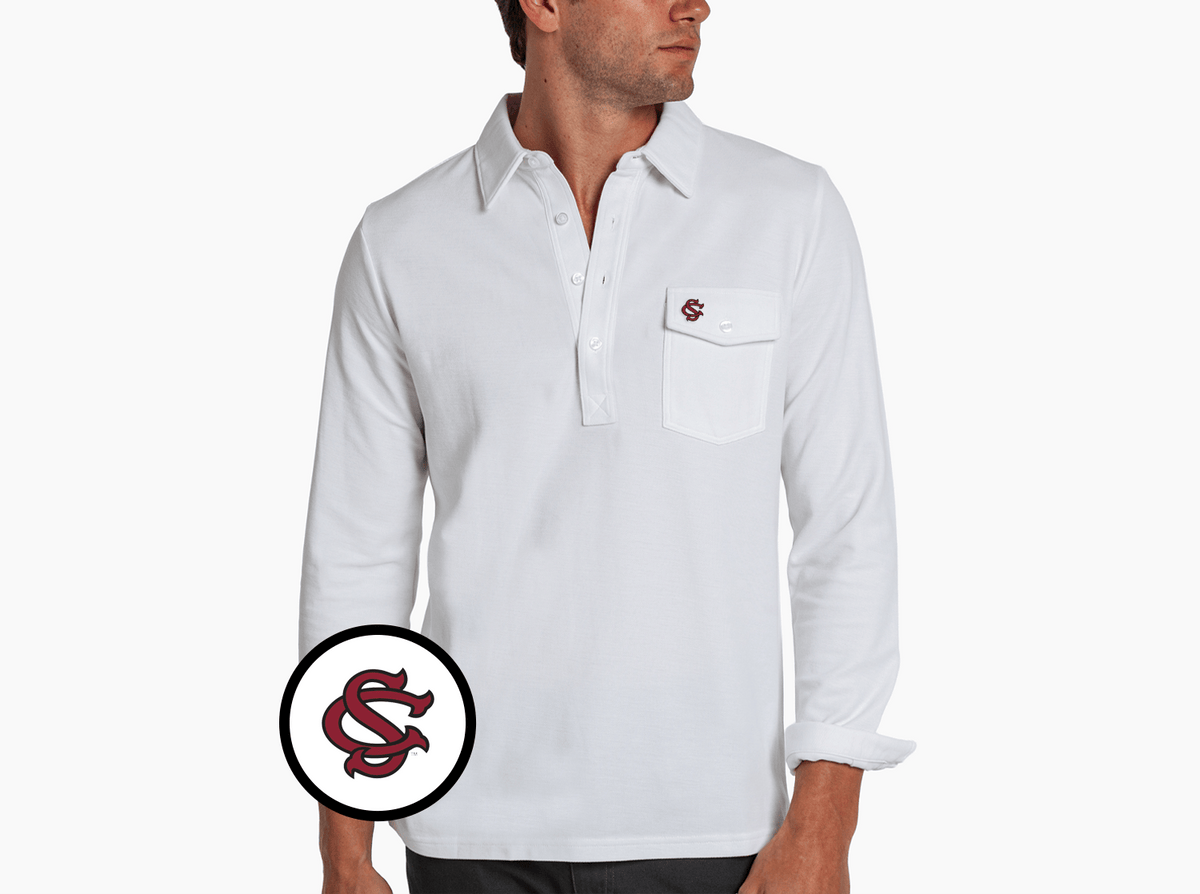 Criquet South Carolina Long Sleeve Players Shirt in SC Interlock, White, view 1