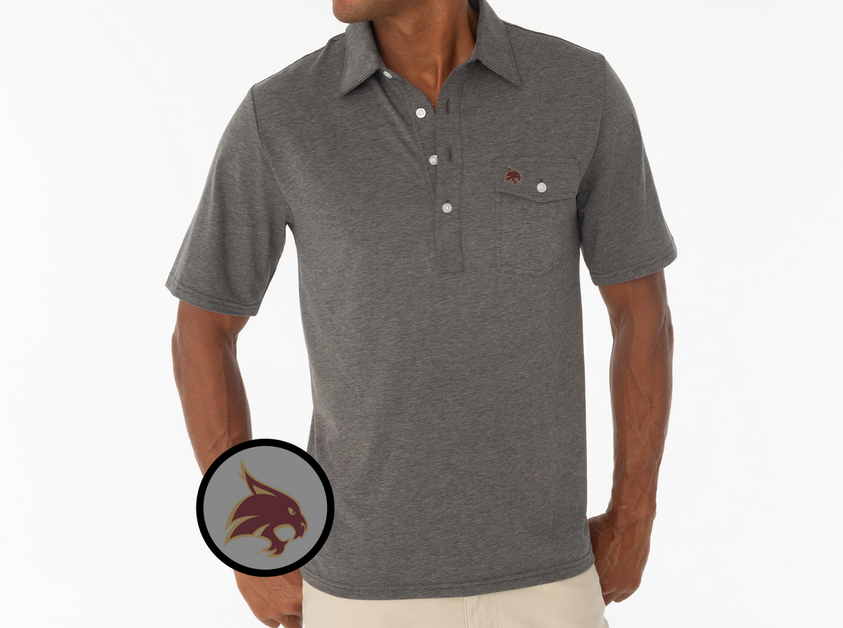 Criquet Texas State- Coaches Players Shirt in Bobcat, Heather Grey, view 1