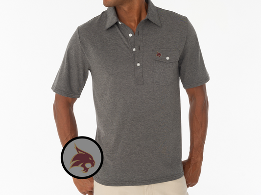Criquet Texas State- Coaches Players Shirt in Bobcat, Heather Grey, view 1