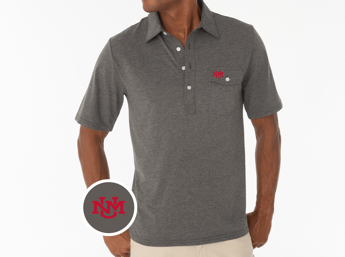 Criquet New Mexico Coaches Players Shirt in UNM Interlock, Heather Grey, view 1