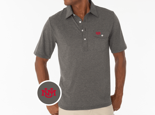 Criquet New Mexico Coaches Players Shirt in UNM Interlock, Heather Grey, view 1