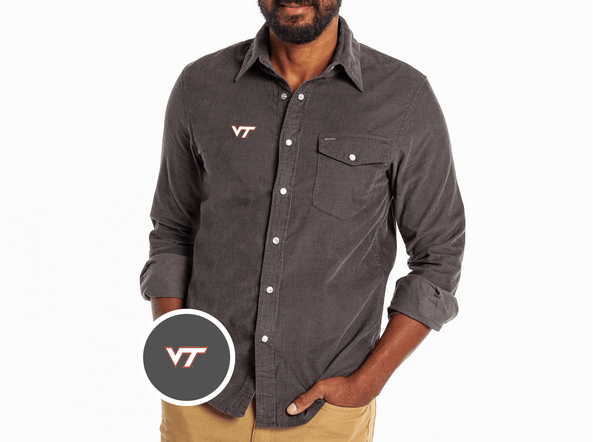 Criquet Virginia Tech Corduroy Pearl Snap in VT, Charcoal, view 2