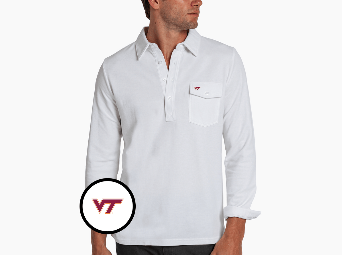 Criquet Virginia Tech Long Sleeve Players Shirt in VT, White, view 1