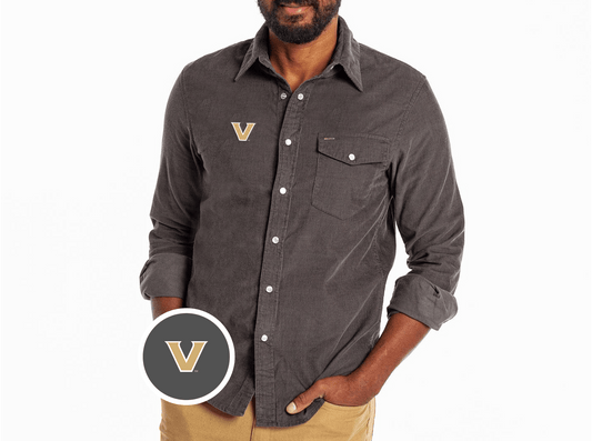 Criquet Vanderbilt Corduroy Pearl Snap in V, Charcoal, view 1