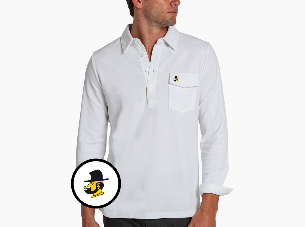 Criquet Appalachian State in Long Sleeve Players Shirt, Yosef, White, view 1