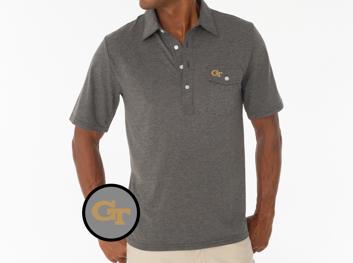 Criquet Georgia Tech in Coaches Players Shirt, GT No Outline, Heather Grey, view 1