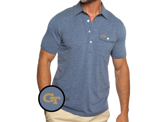 Criquet Georgia Tech in Coaches Players Shirt, GT No Outline, Heather Navy, view 1