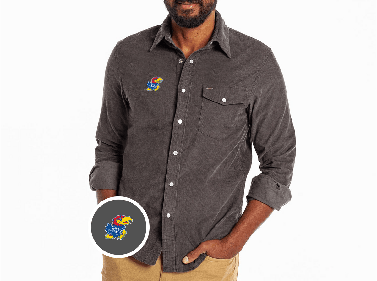 Criquet Kansas Corduroy Pearl Snap in Jayhawk, Charcoal, view 1