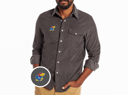 Criquet Kansas Corduroy Pearl Snap in Jayhawk, Charcoal, view 1