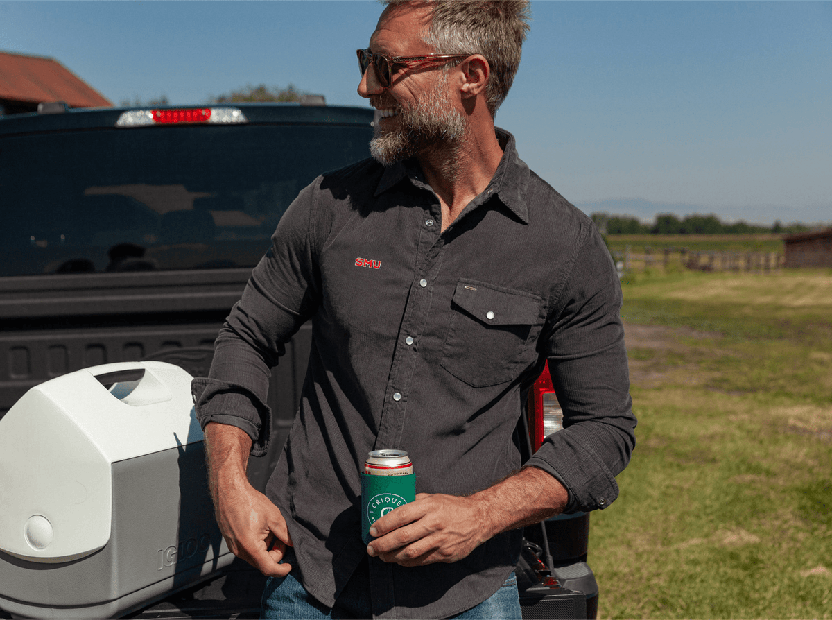 Criquet SMU- Corduroy Pearl Snap in SMU, Charcoal, view 2