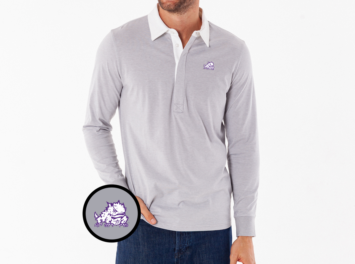 TCU - Coach's Rugby Shirt - Horned Frog - Grey Microstripe