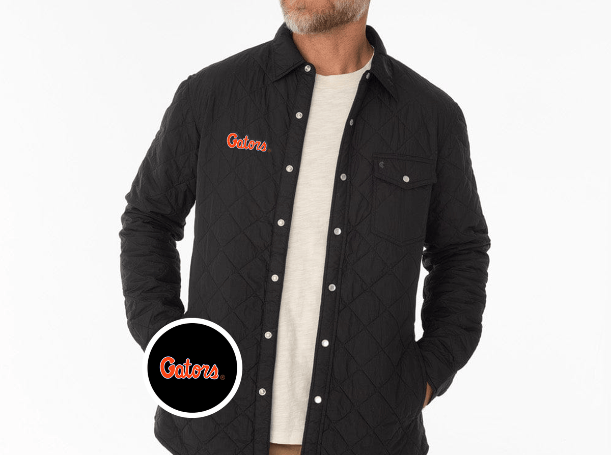 Criquet Florida Quilted Shacket in Gator Text, Black, view 1