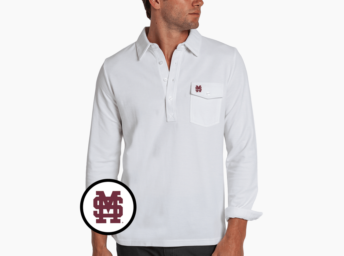 Criquet Mississippi State in Long Sleeve Players Shirt, Interlock, White, view 2