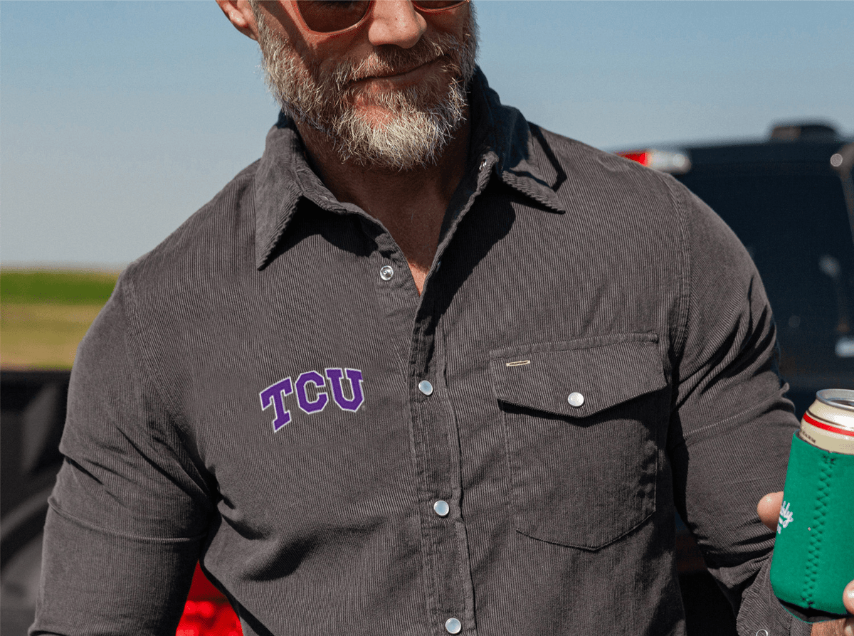 Criquet TCU Corduroy Pearl Snap in TCU, Charcoal, view 2