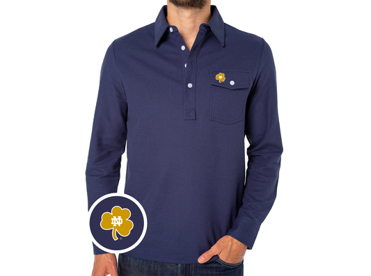 Criquet Notre Dame Long Sleeve Players Shirt in Shamrock, Peacoat, view 1