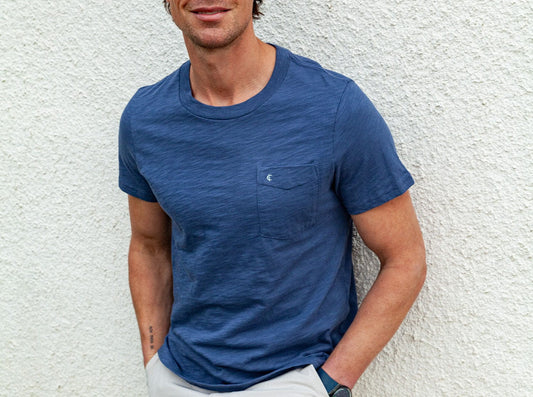 Criquet Slub Cotton Pocket T-Shirt in Vintage Indigo, view 1