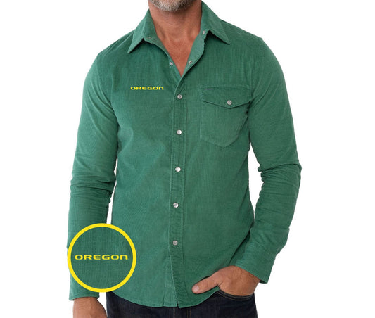 Criquet Oregon Corduroy Pearl Snap in Oregon Wordmark, Green, view 1