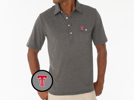 Criquet Texas Tech in Coaches Players Shirt, New Double T, Heather Grey, view 1
