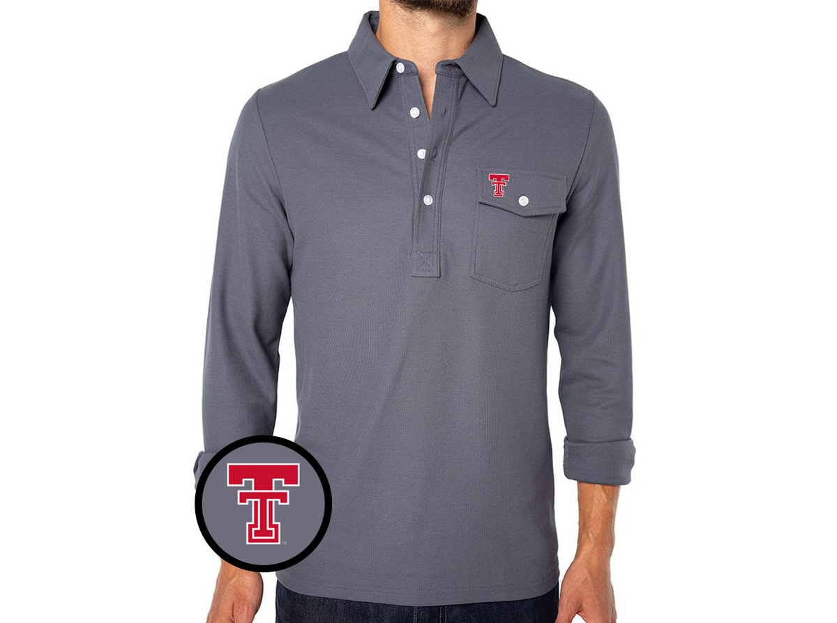 Texas Tech - Coach's Long Sleeve Players Shirt - New Double T - Blue Steel