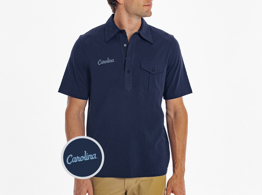 North Carolina - Retro Coach's Players Shirt - Carolina Script (Lt Blue) - Navy