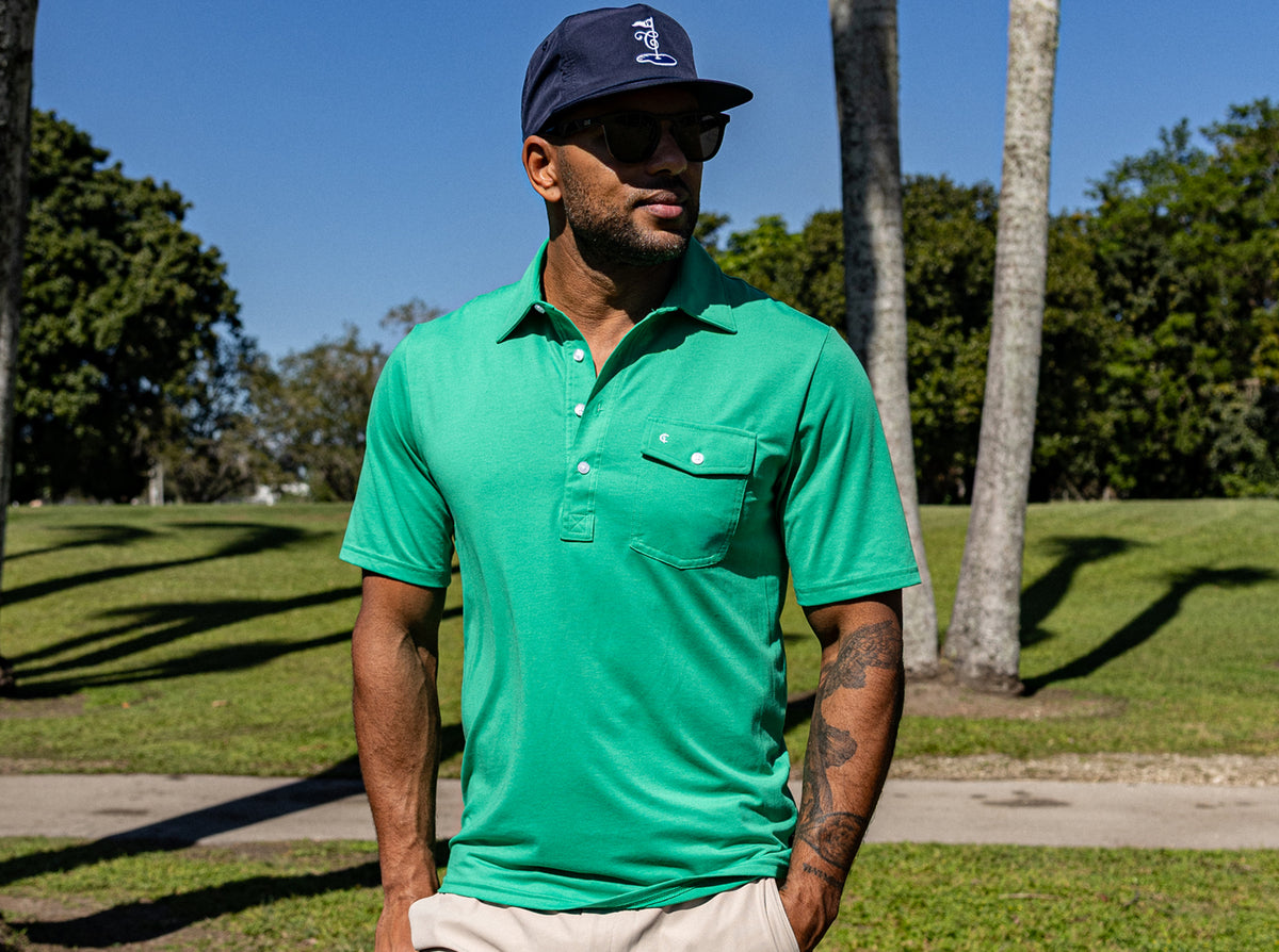 Criquet Performance Players Shirt in Golf Green, view 3